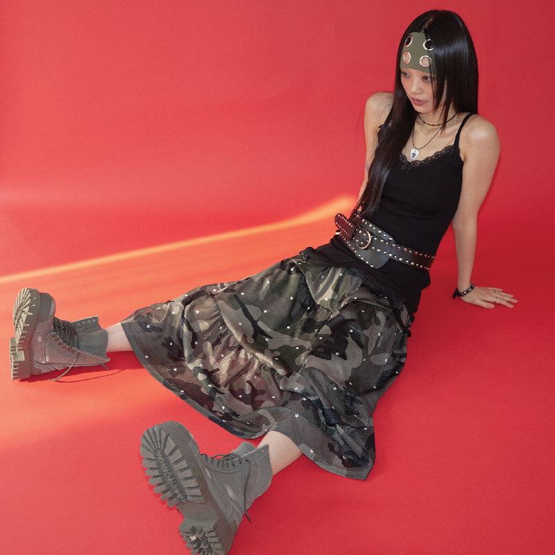 MESH STAR CAMO SKIRT