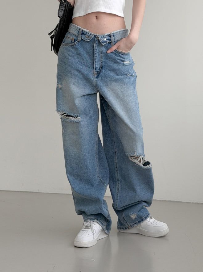 Folded Damage Denim Pants