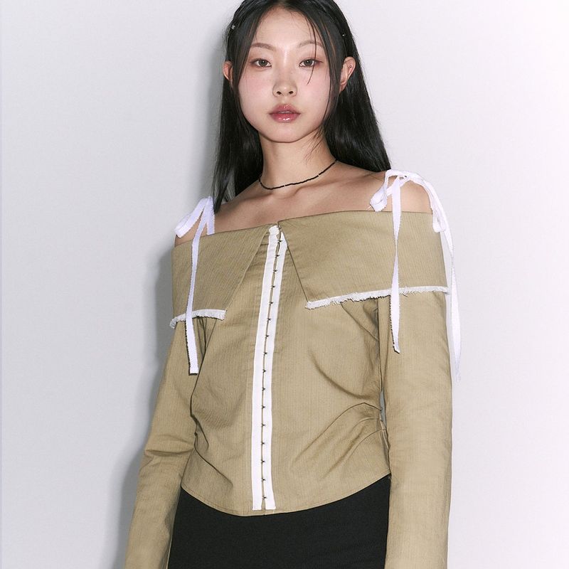 Hook Off Shoulder Blouse [mustard]