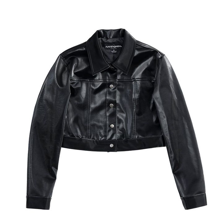 ENAMEL LEATHER CROP JACKET
