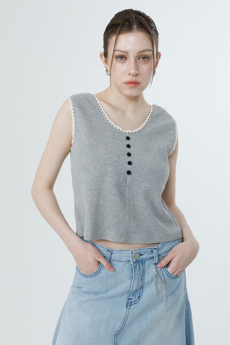 WAFFLE SLEEVELESS_MELANGE GRAY