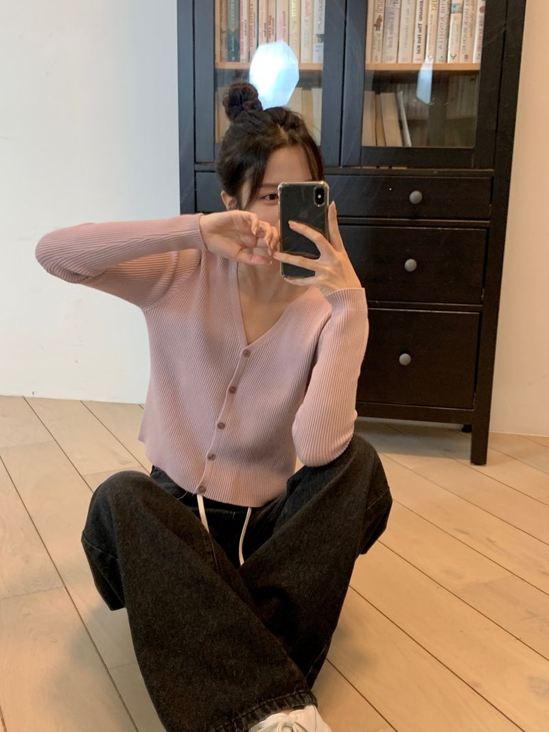 Milk Soft V neck Ribbed Cardigan