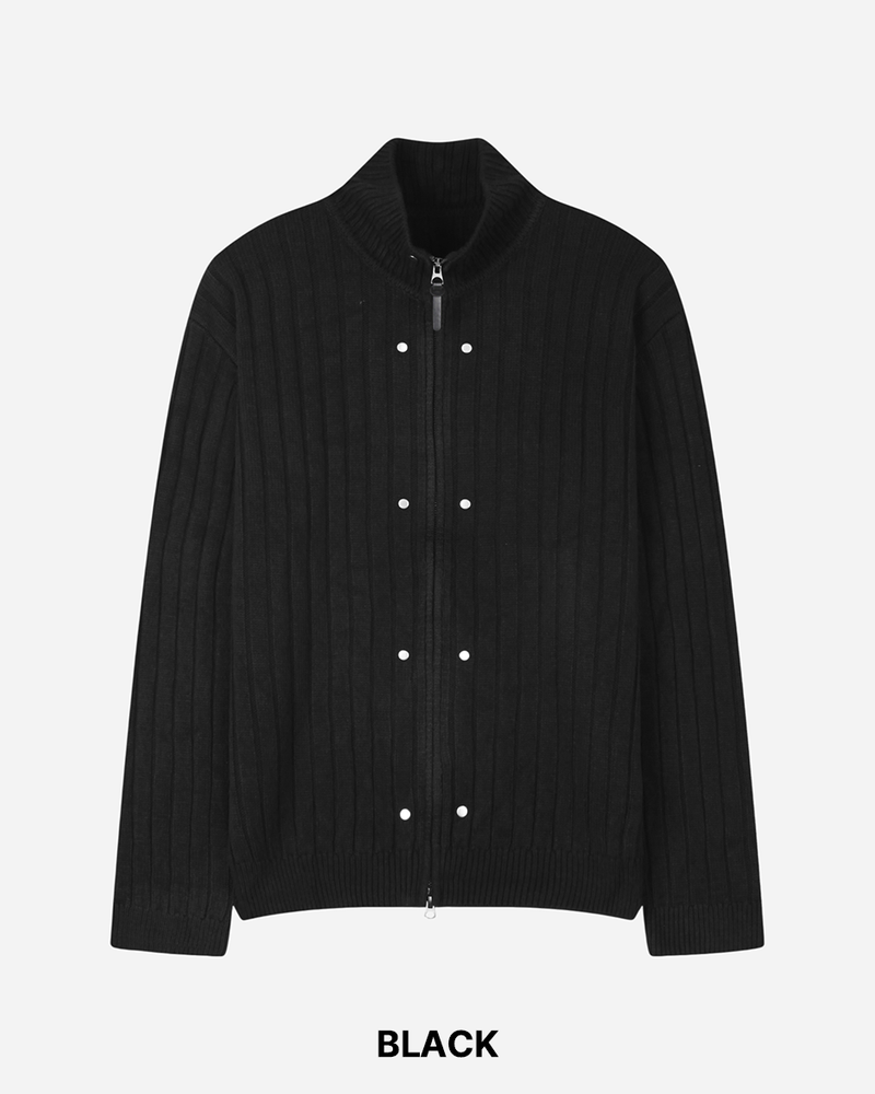 Dot Rivet Ribbed Knit Zip-up