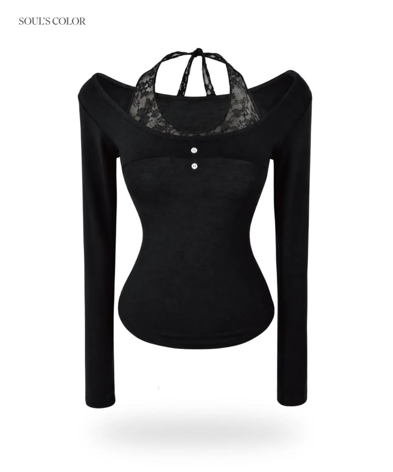 Lace Halter Button Top (3color)