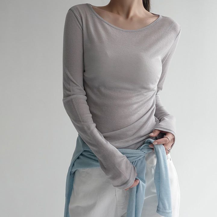 [Seight] Seam-Detail Round-Neck Long-Sleeve T-Shirt - 5 Colors