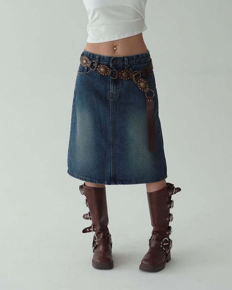 Cami vintage denim midi skirt