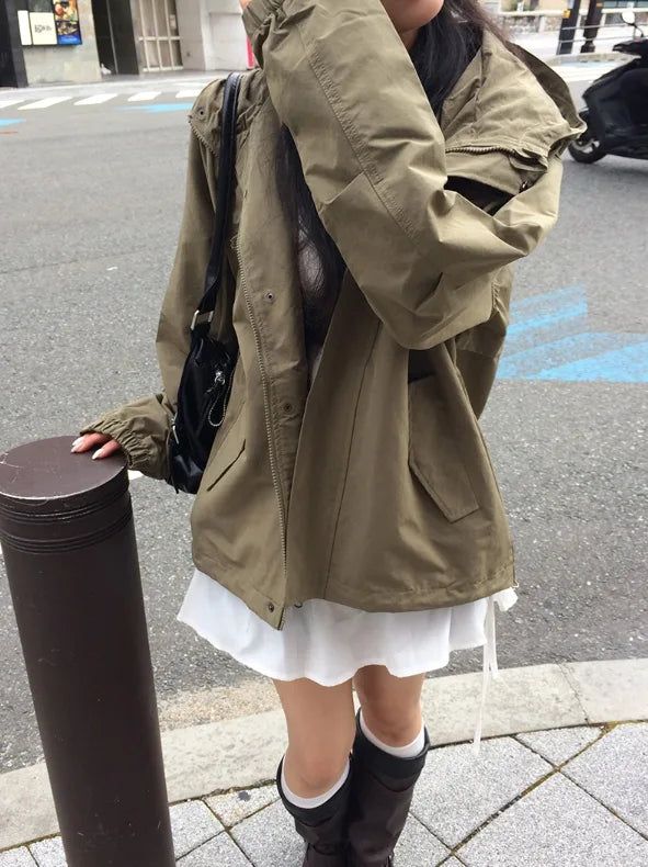 Romon String Hood Pocket Field Jacket