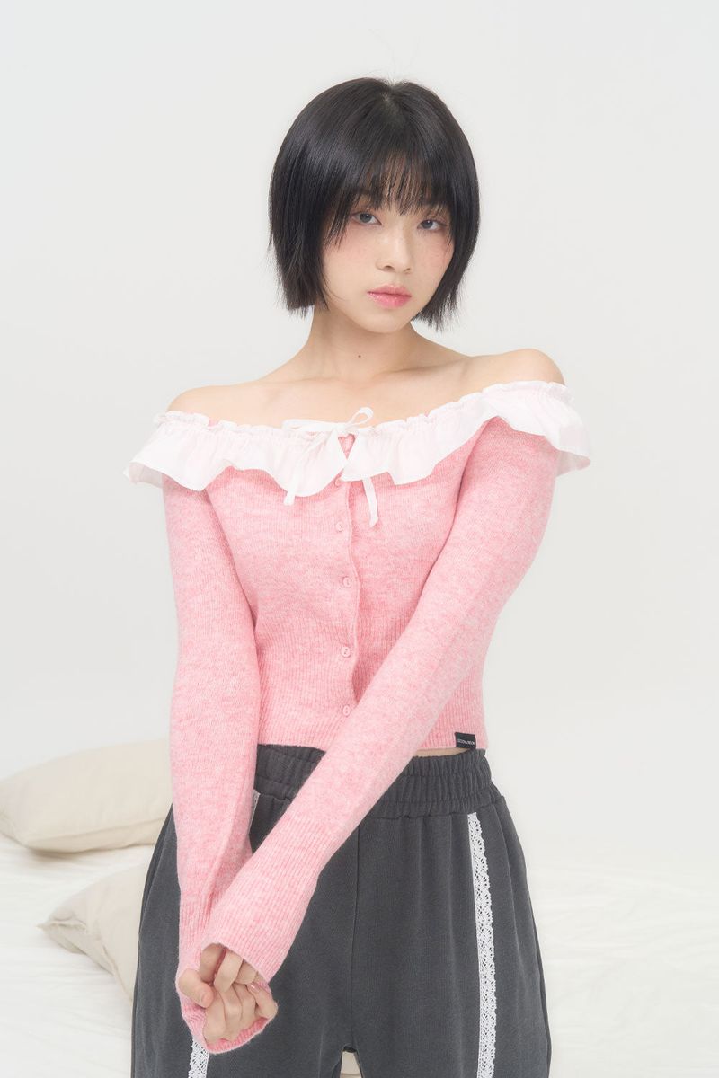 FRILL CROP CARDIGAN (PINK)