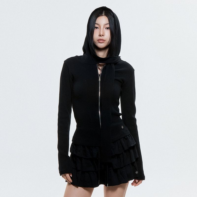 (DUC) Muffler Knit Hoodie Zip-up Black