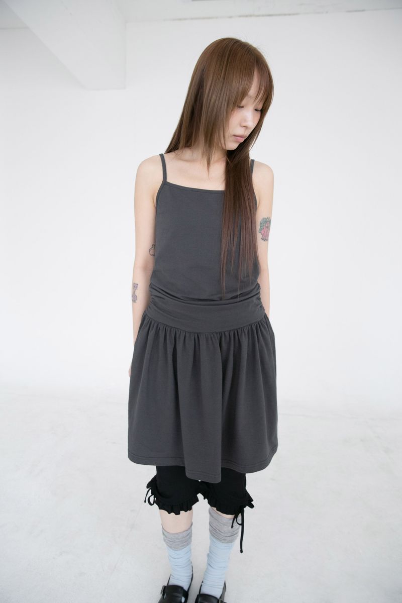 span waist shirring sleeveless ops(3colors)