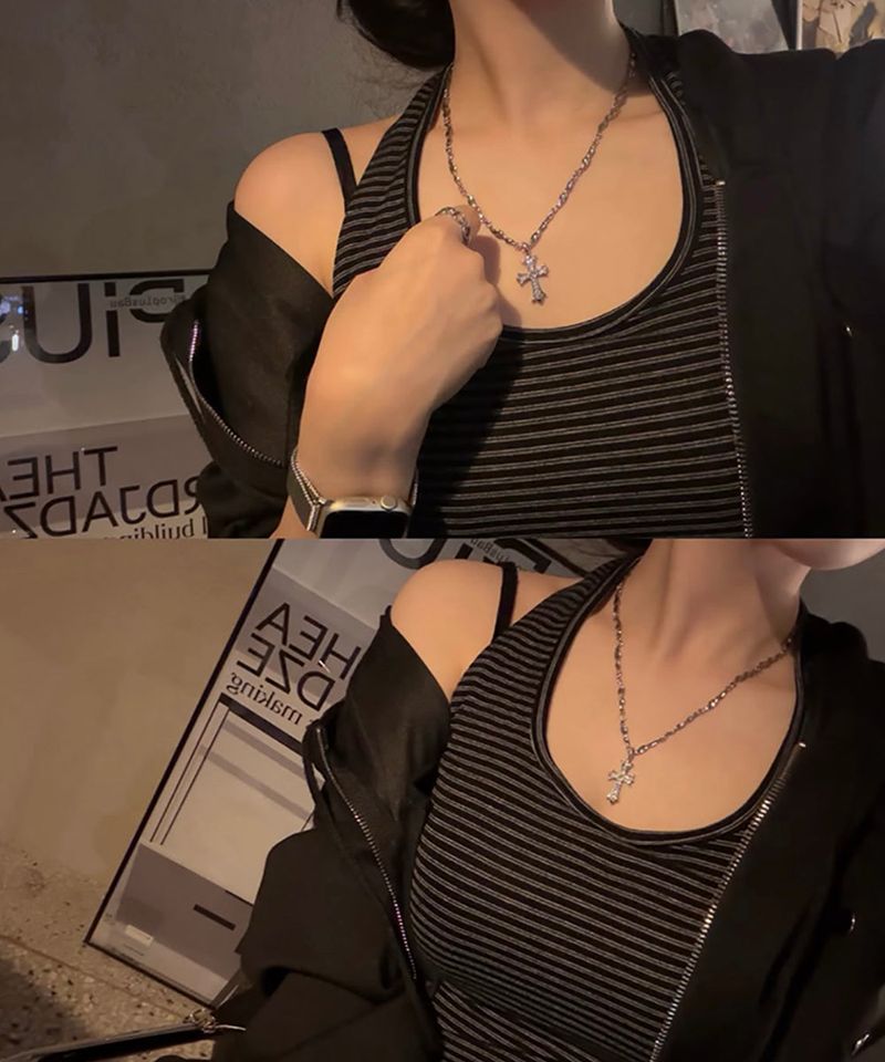 Stripe Haulter Neck Sleeveless