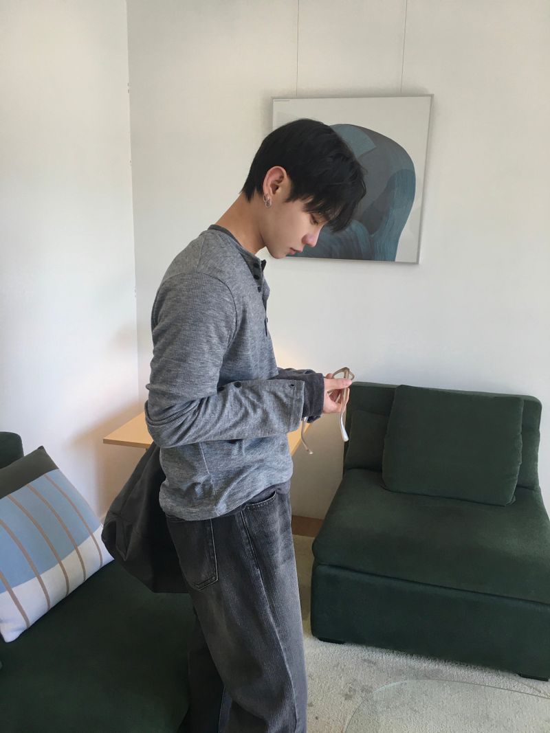 Karu Ribbed Henley Neck Button Long Sleeve 3C