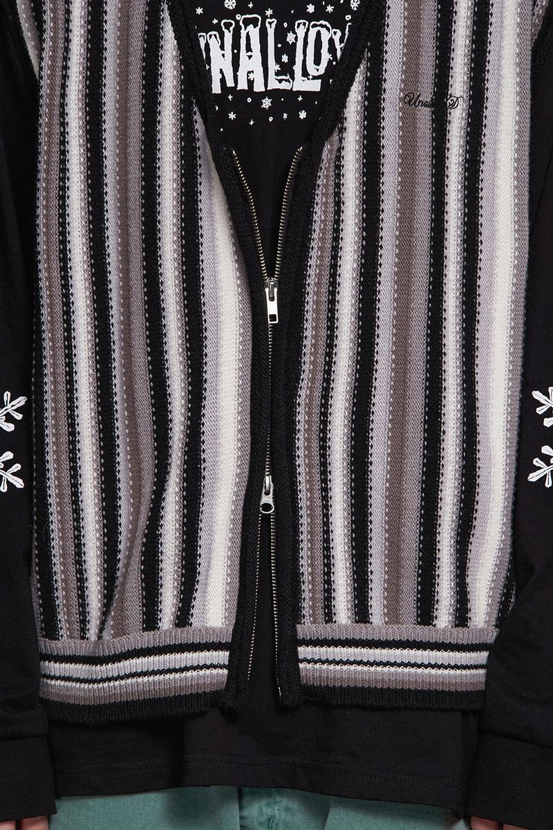 STRIPE ZIP KNIT VEST / BLACK