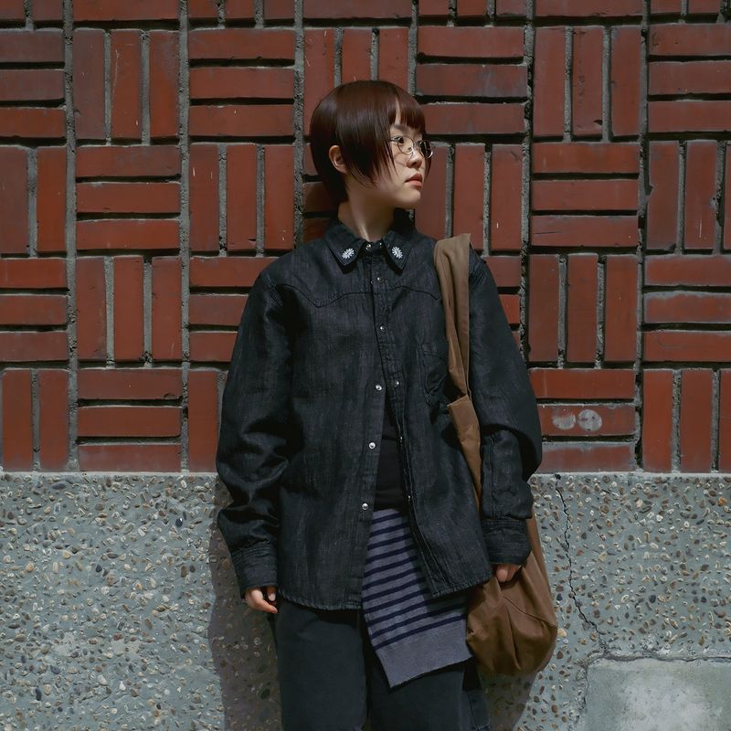 Western linen denim shirts / Black
