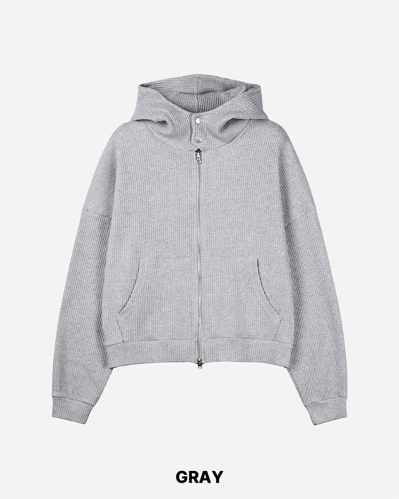Compack Waffle High Neck Hood Zip-up