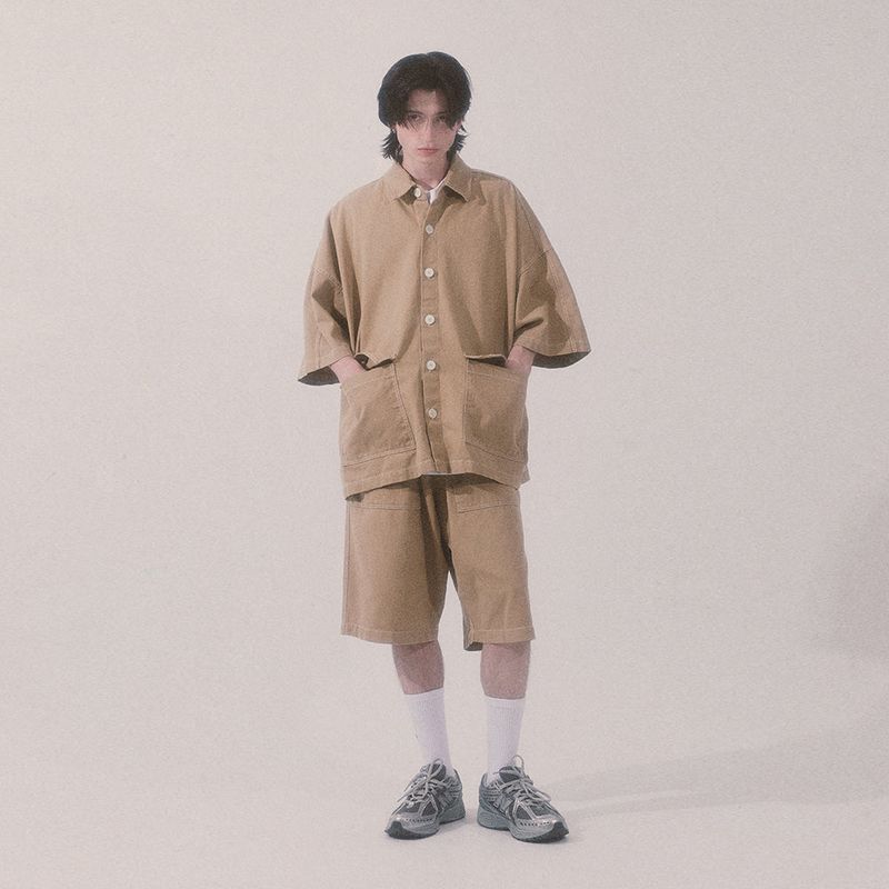 bio jacquard pocket shorts_beige