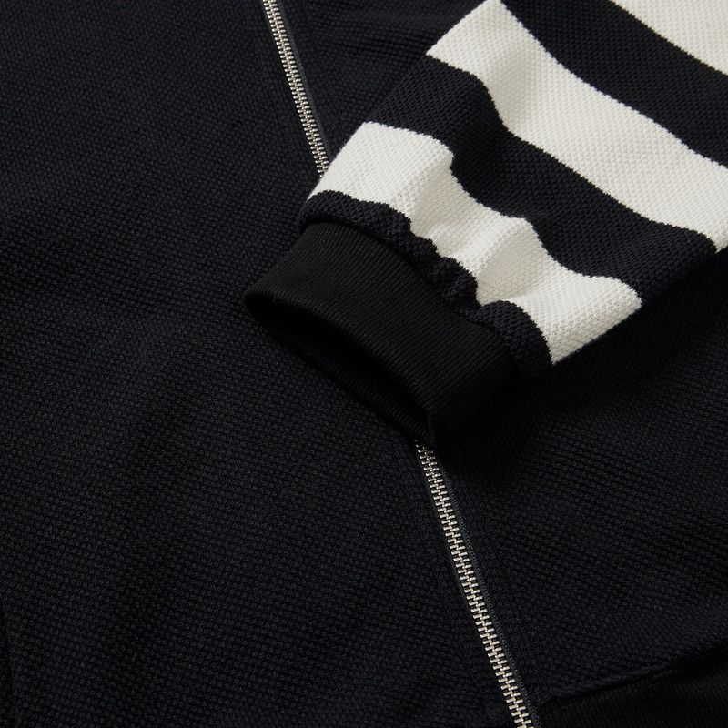 Waffle stripe knit zip-up jacket / Black ivory