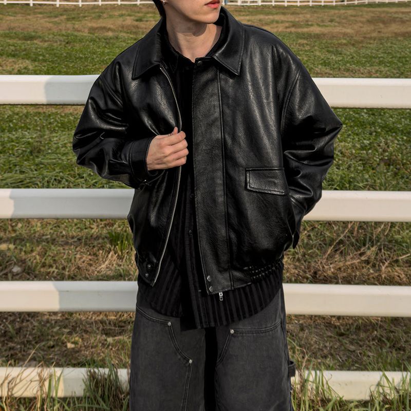Lining fur oversized leather jumper