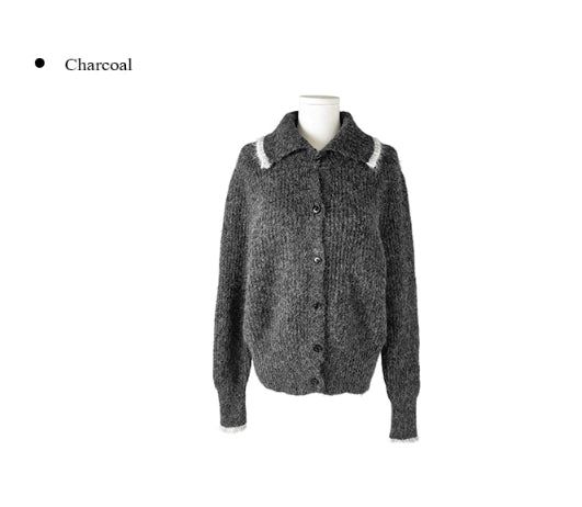 Ruggie Color Matching Collar High Neck Button Knit