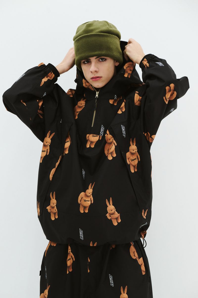 3D BEARRABBIT HOODED ANORAK JACKET BLACK
