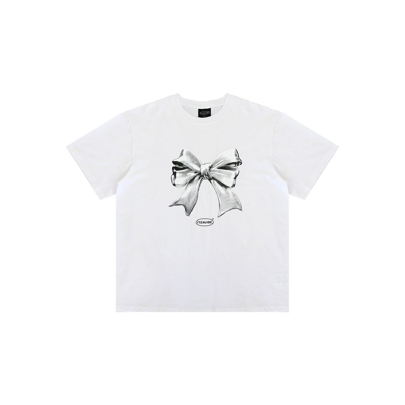 メタリックリボンTシャツ - WHITE