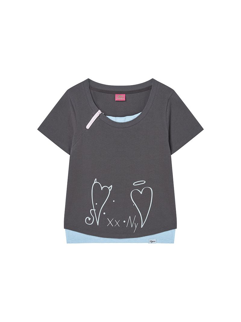 ZIPPER HEART TEE CHARCOAL