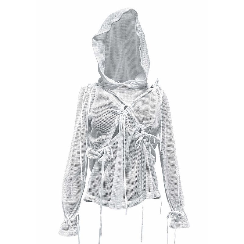 MULTIWAY MASH SHIRRING KNIT HOOD . WHITE