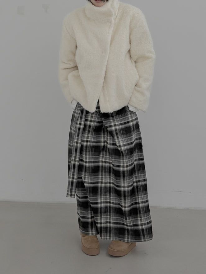 Check Strap Wrap Long Skirt