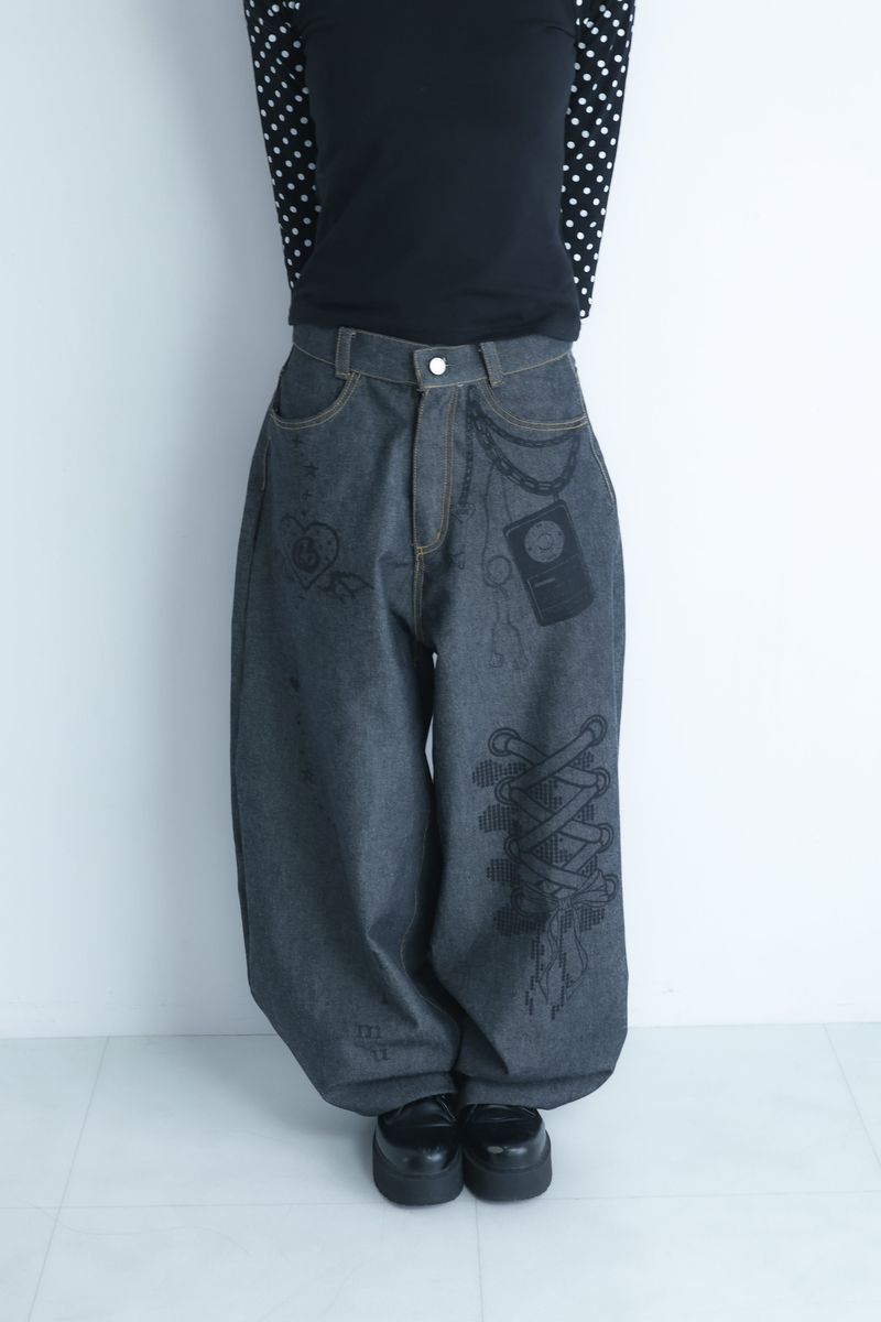 3Dpixel print denim(black)