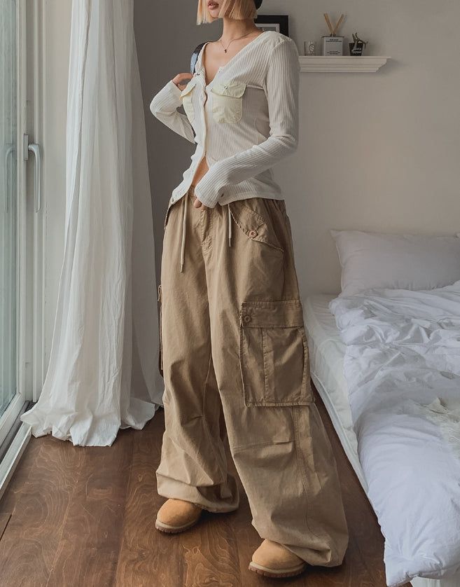 Luchi color matching pocket ribbed cardigan