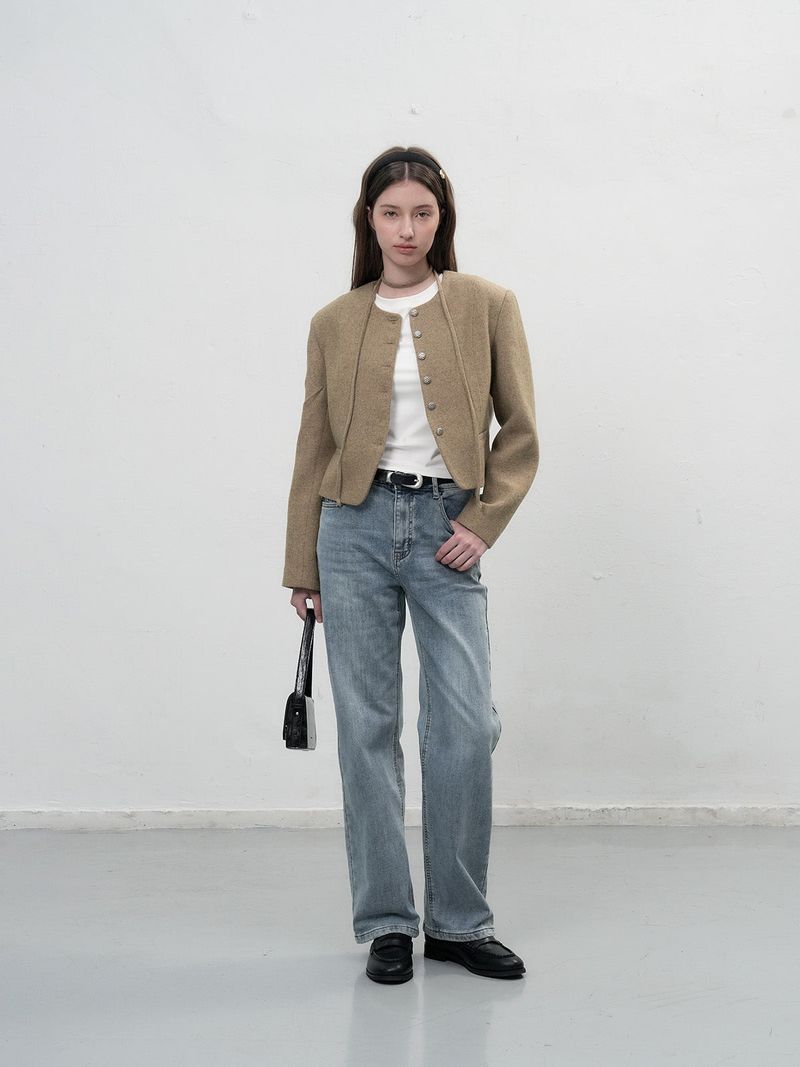 【即日発送】tie no-collar wool jacket