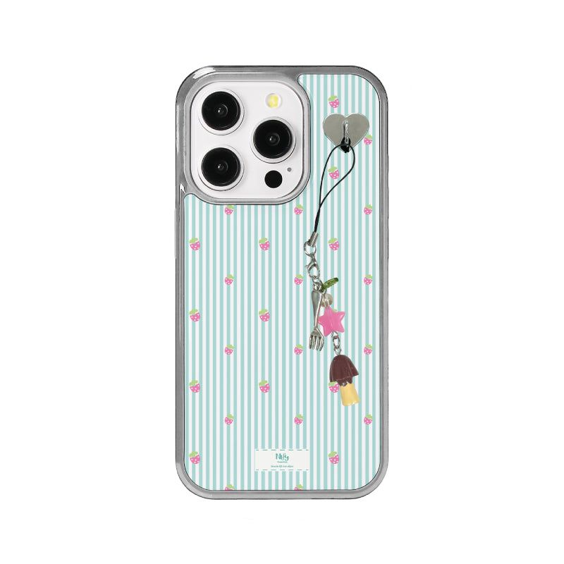 Stripe Strawberry Silver iPhone Magsafe Phone Case Key Charms SET