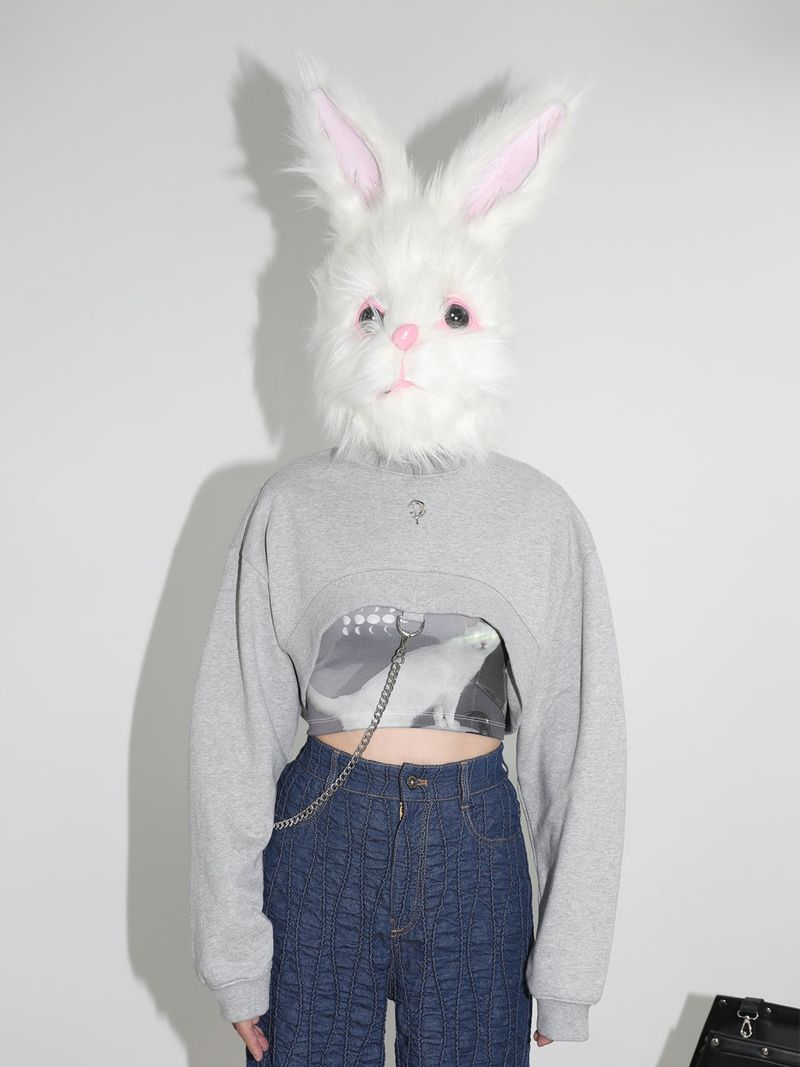 0 4 chain crop sweat shirt - GREY