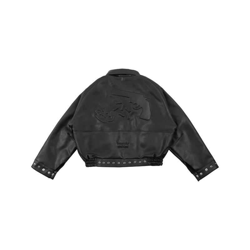 HIERARCHY STUDIOS Unsolved - Black Evidence Boxy Leather Jacket