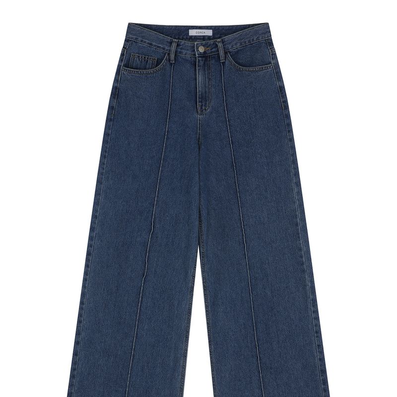 Pintuck Wide Denim Pants Blue