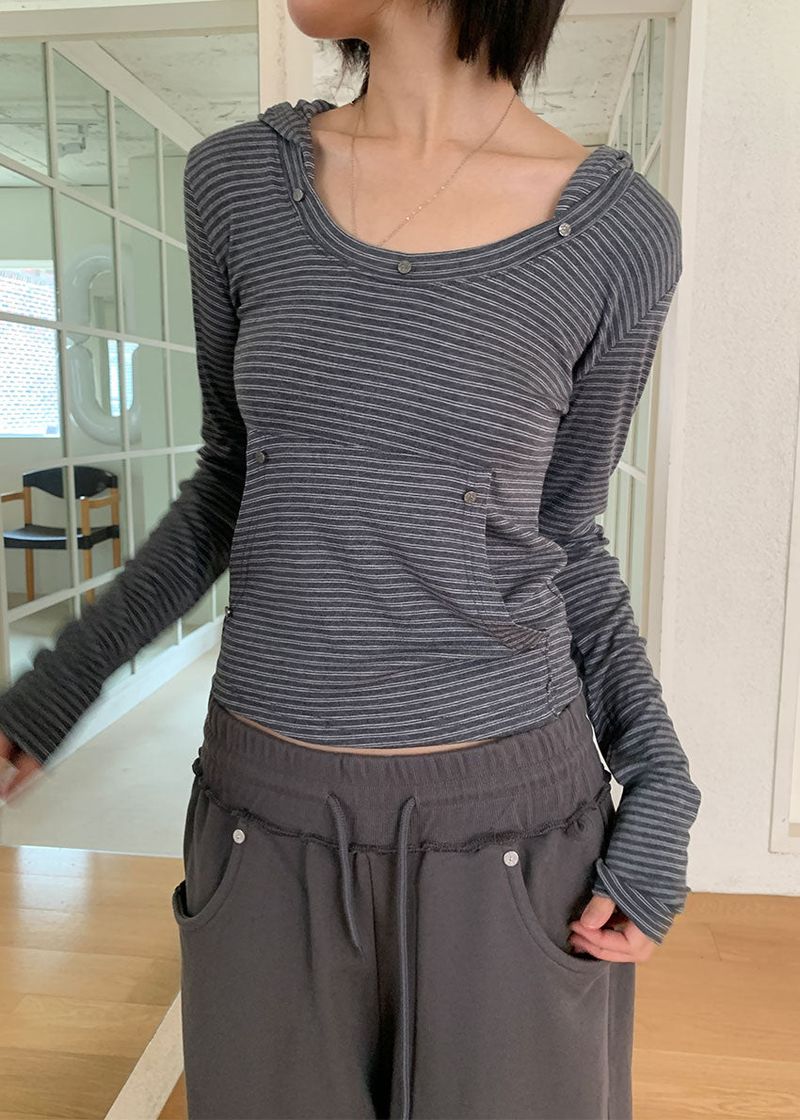 RIVET STRIPE HOOD TEE