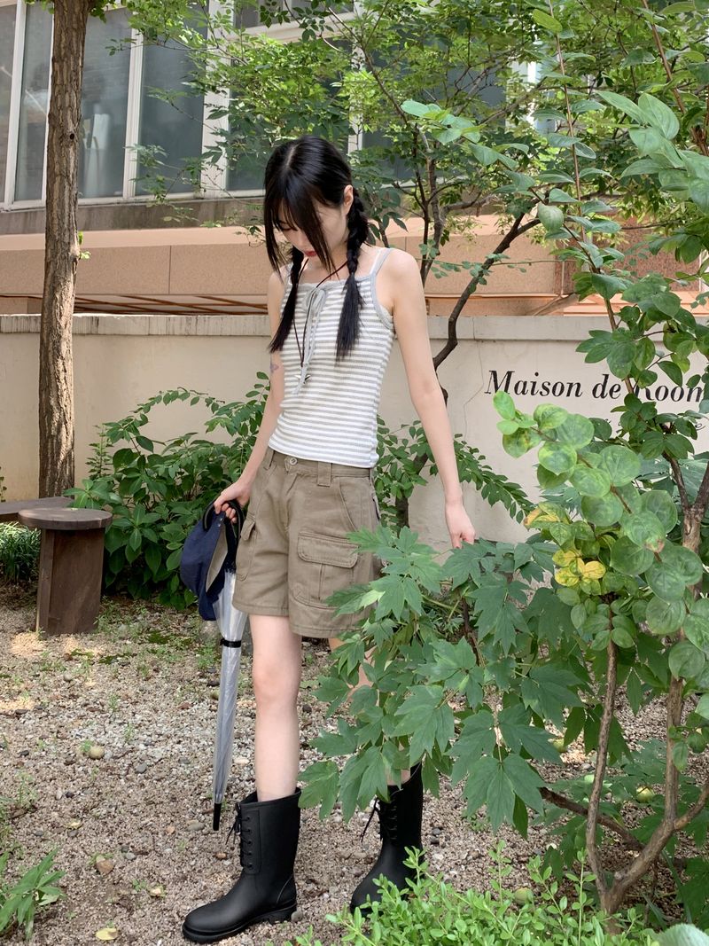 ウーセンコットンカーゴポケットハーフレンスショートパンツ