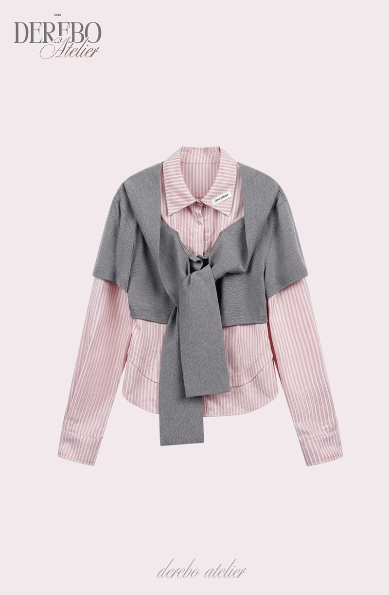 pink striped layered cardigan shirt