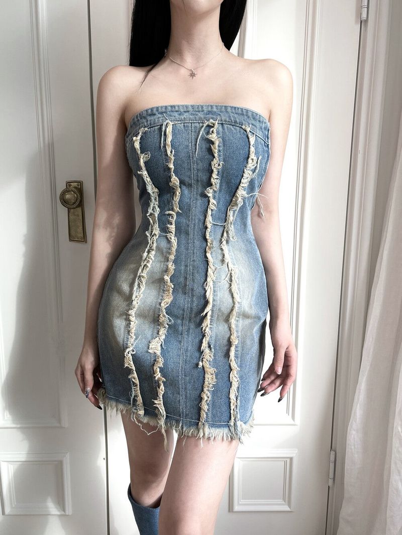 [High quality] 853. Jen damage denim top ops