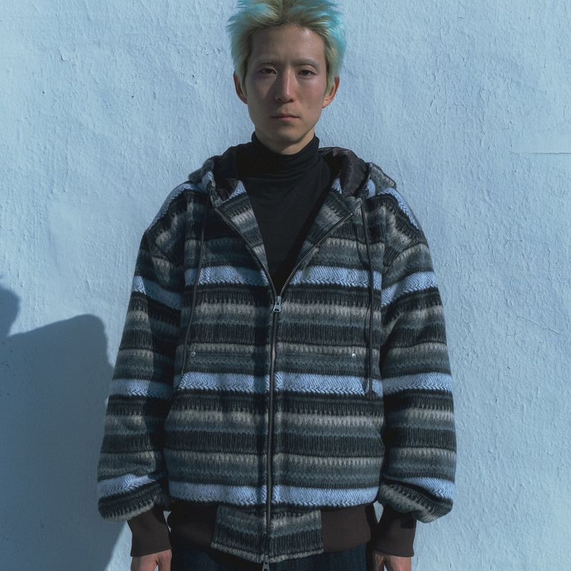 Wool fleece hooded zip-up jacket / Gray