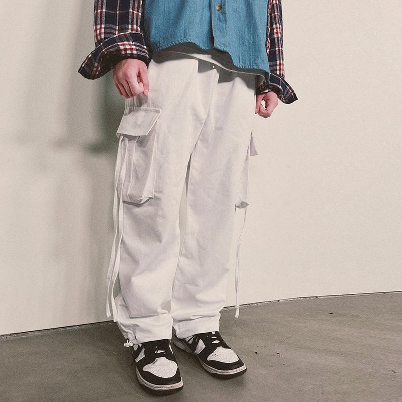 strap elastic pants_white