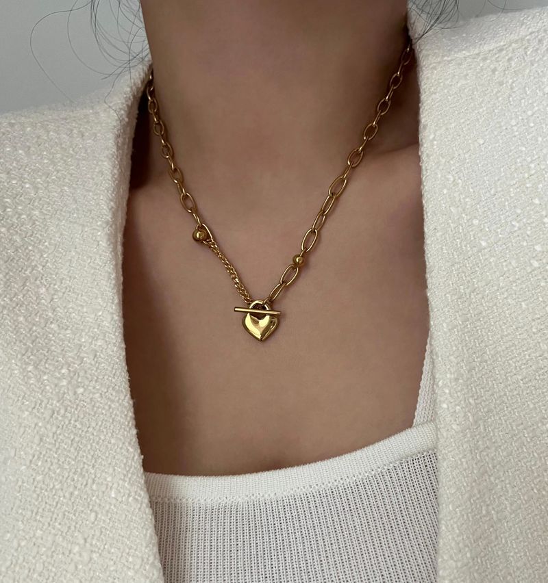 jm Heart Lock Stainless Steel Bold Chain Ball Coin Short Long Necklace