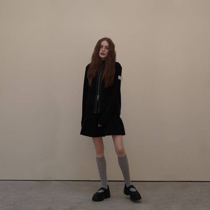 Black Leather Block Zip-up