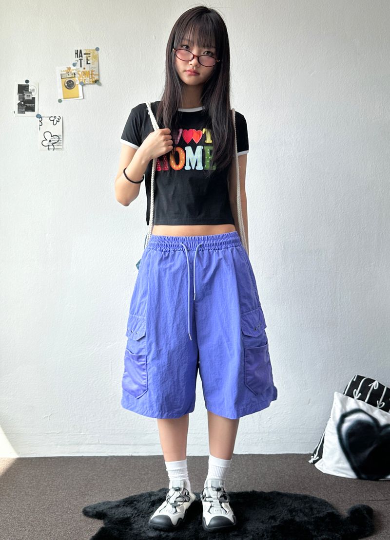 Homecandy Contrast Ringer Crop Tee 2color