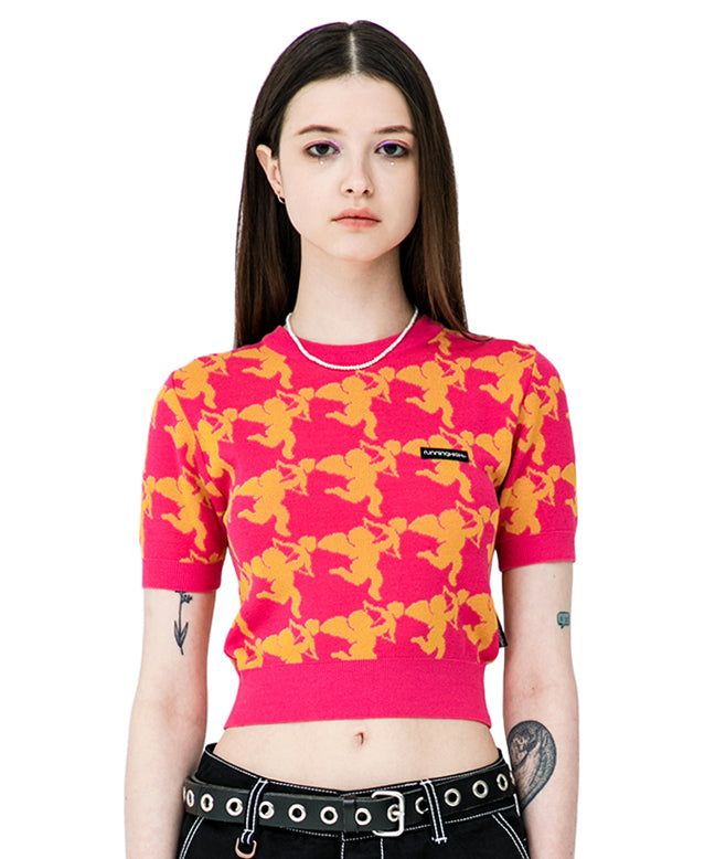 CUPID ANGEL JACQUARD KNIT TOP