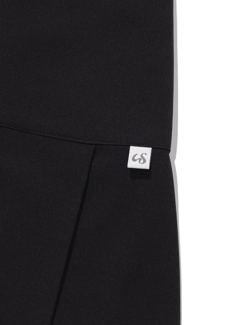 BUTTON DOUBLE PLEATED MIDI SKIRT(BLACK)