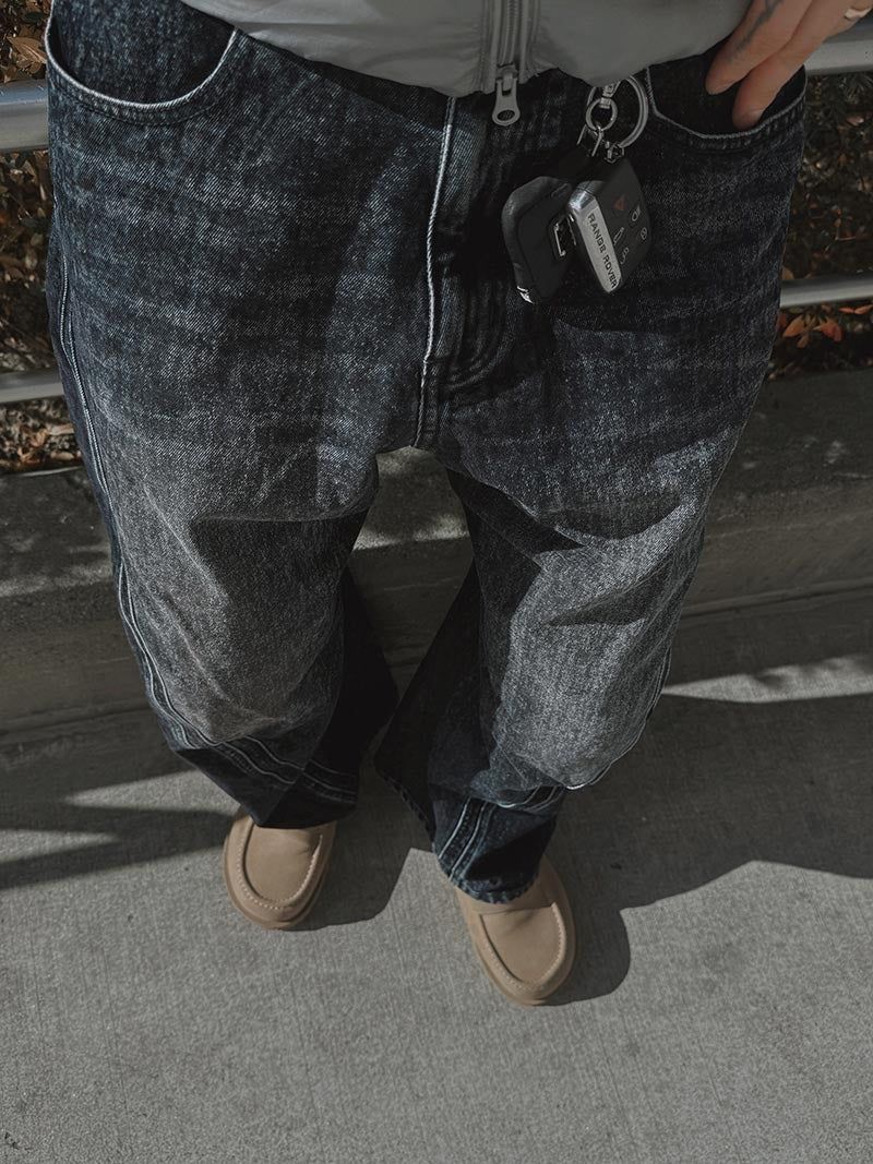[Premium] Floppy Curved Denim Pants (Blue)