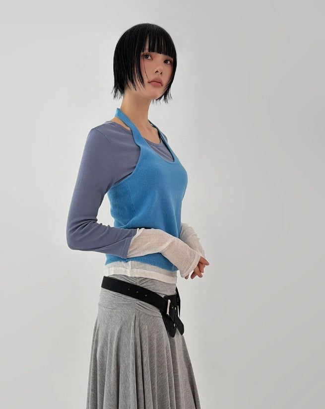 POP HALTER KNIT SLEEVELESS
