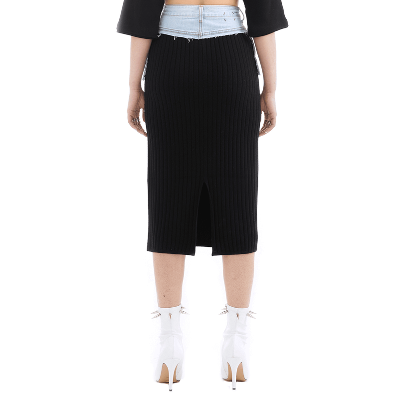 Destroyed Denim Knit Skirt