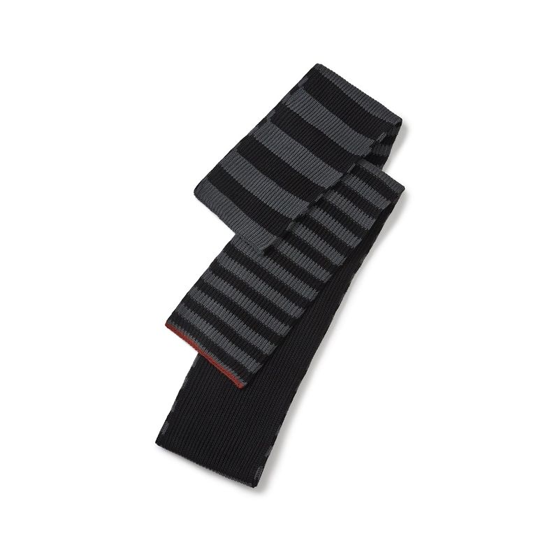 Striped knit muffler / Black charcoal